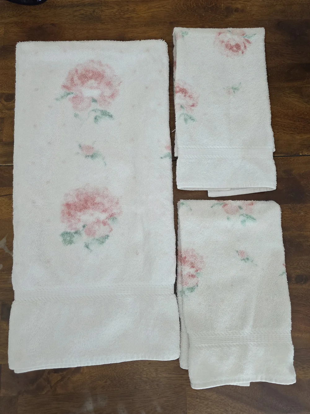 Vtg. JCPenny 100% Cotton Made In USA Bath Towel & 2 Hand Towels Pink ROSES 3pc